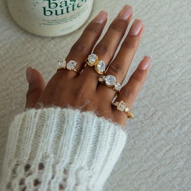 1 Piece Shinning Droplet Stainless Steel Gold Color Zircon Women's Gemstone Rings h5 Picture3