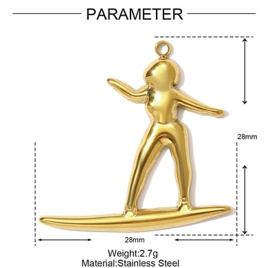 Pendentif délicat en acier inoxydable couleur or pour femme, 1 pièce, motif poisson h5 Image2