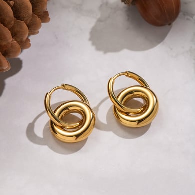 1 paio di orecchini a cerchio in acciaio inossidabile color oro h5 Immagine4
