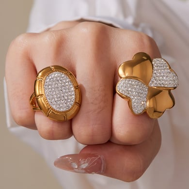 1 Piece Lustrous Clover Stainless Steel Gold Color Statement Rings h5 Picture3
