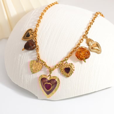 1 Piece Romantic  DIY Flower Heart Stainless Steel Women's Pendant Necklaces h5 Picture3