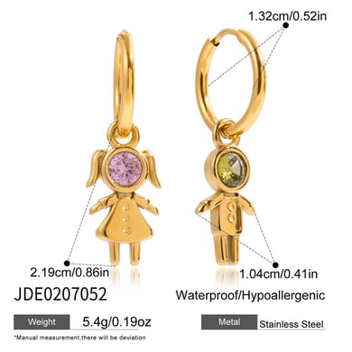 1 Pair Romantic Children Stainless Steel Gold Color Zircon Women's Drop Earrings h5 Picture2