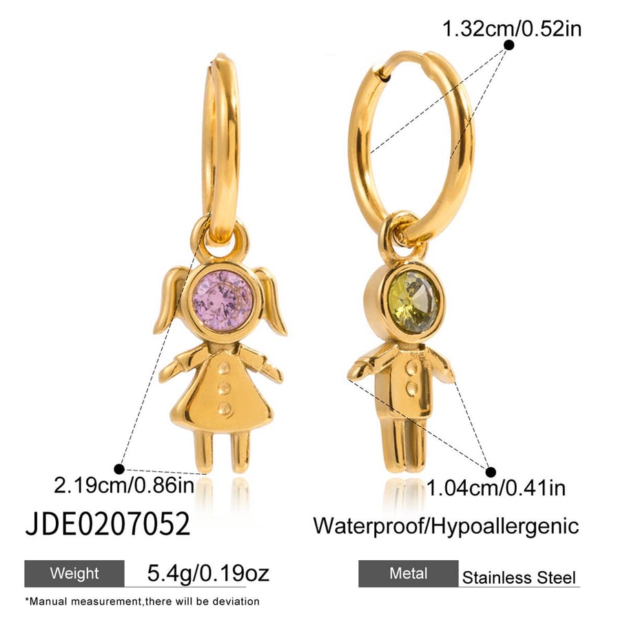 1 Pair Romantic Children Stainless Steel Gold Color Zircon Women's Drop Earrings h5Picture2