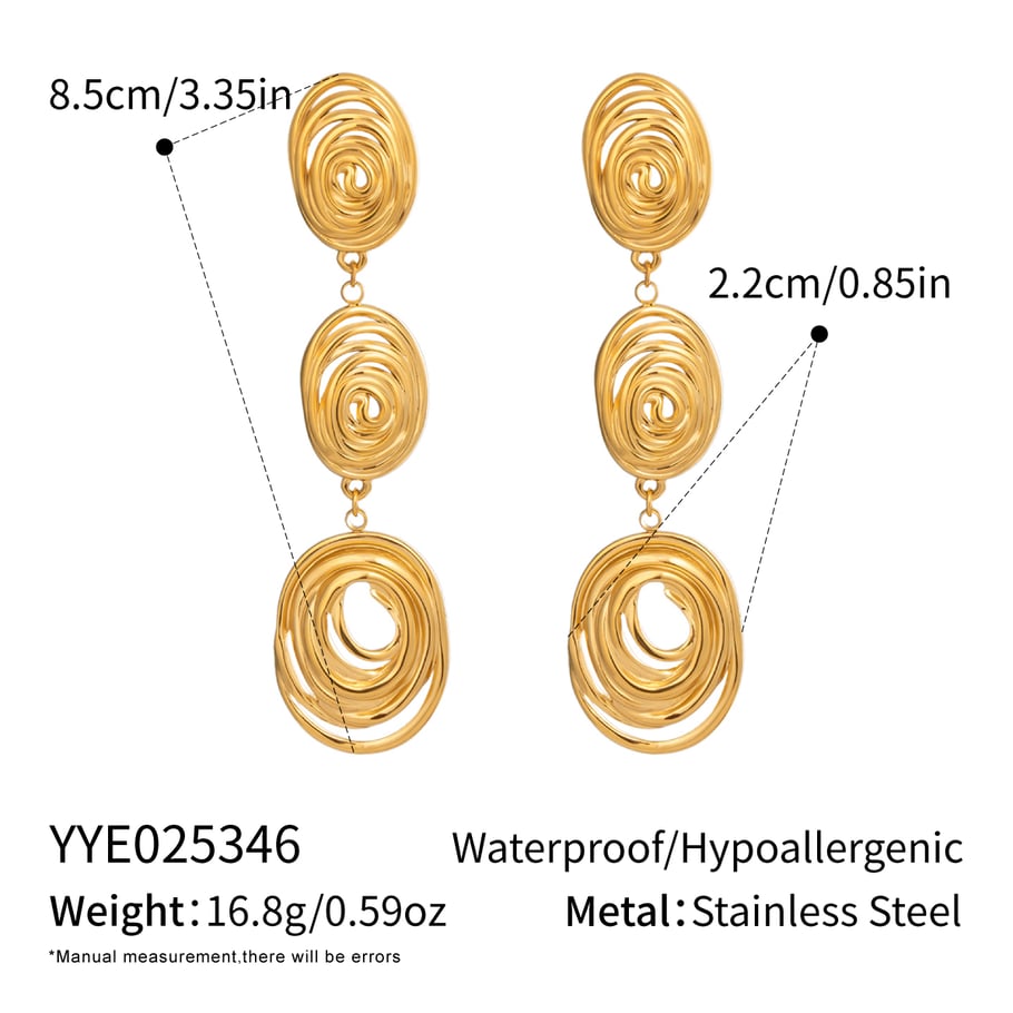 1 par de pendientes colgantes circulares de acero inoxidable color dorado 