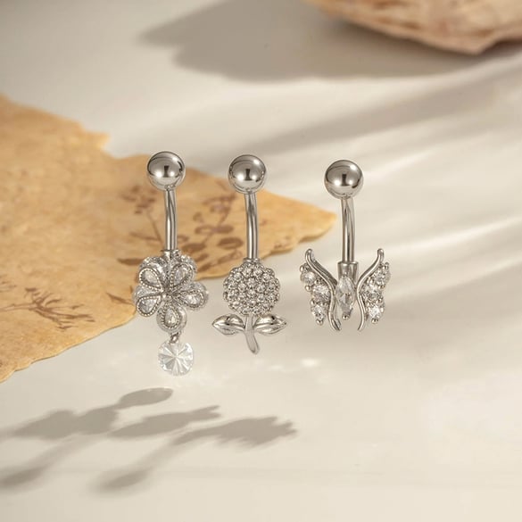 1 Adet Çiçek Kelebek Bakır Zirkonyum Göbek Piercing 2