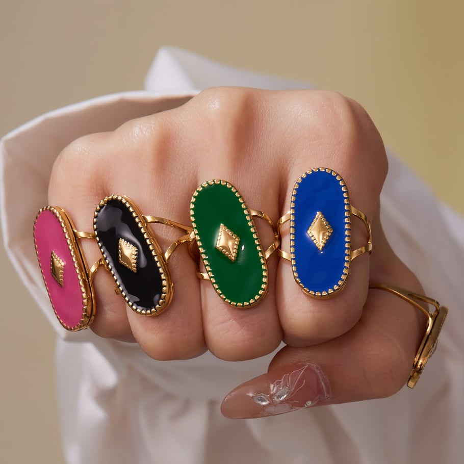 1 Piece Polychrome Oval Stainless Steel Gold Color Statement Rings Picture3