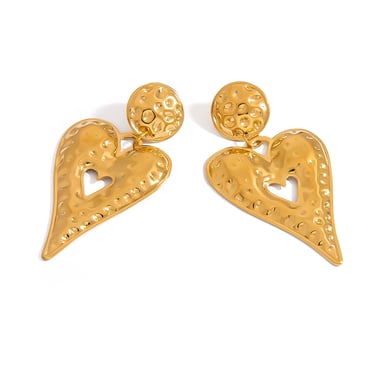 1 paire de boucles d&#39;oreilles pendantes en acier inoxydable couleur or avec motif cœur et marteau h5 Image5