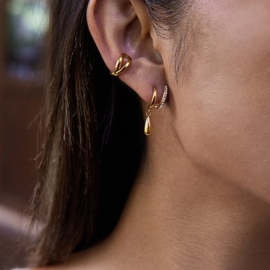 1 Pair Gorgeous Droplet Stainless Steel Gold Color Zircon Women's Drop Earrings h5 Picture4