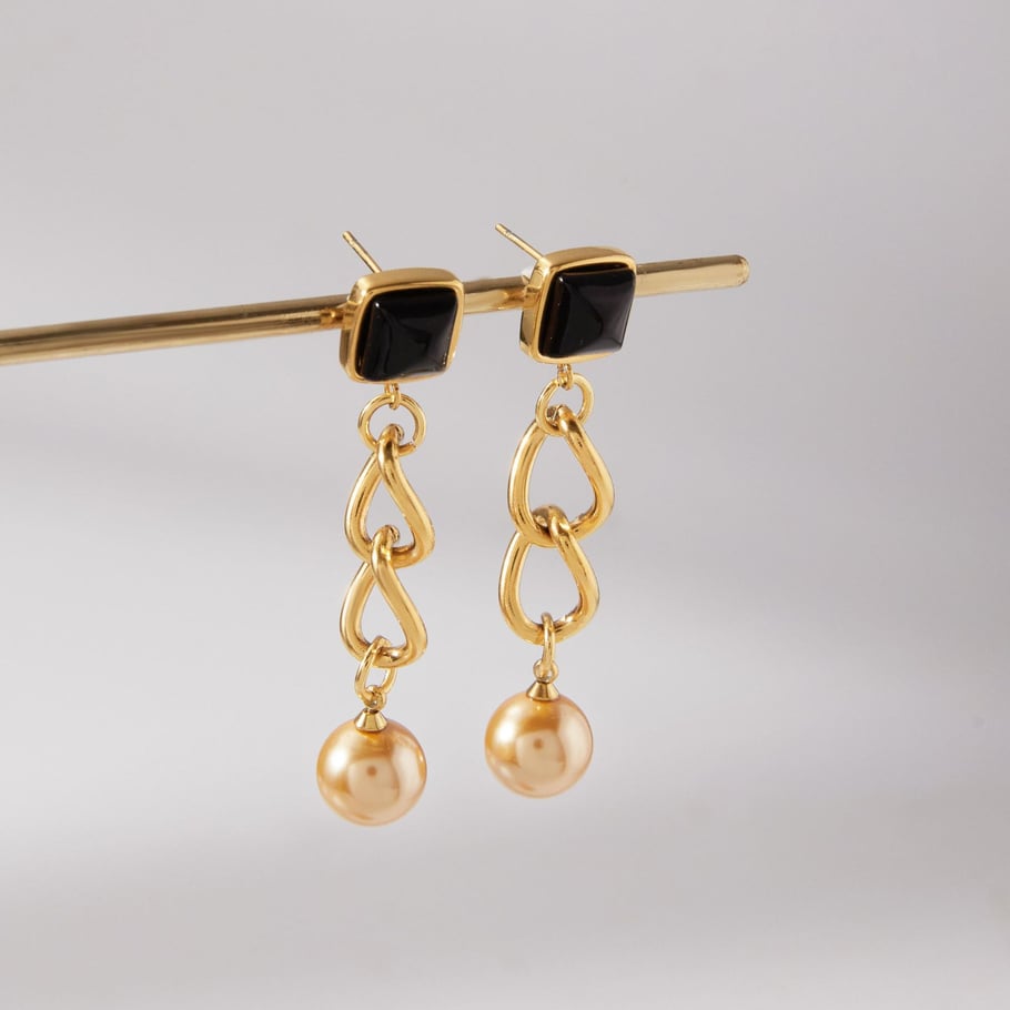 1 Paar wunderschöne Kettenohrringe aus Edelstahl in Goldfarbe für Damen h5Bild4