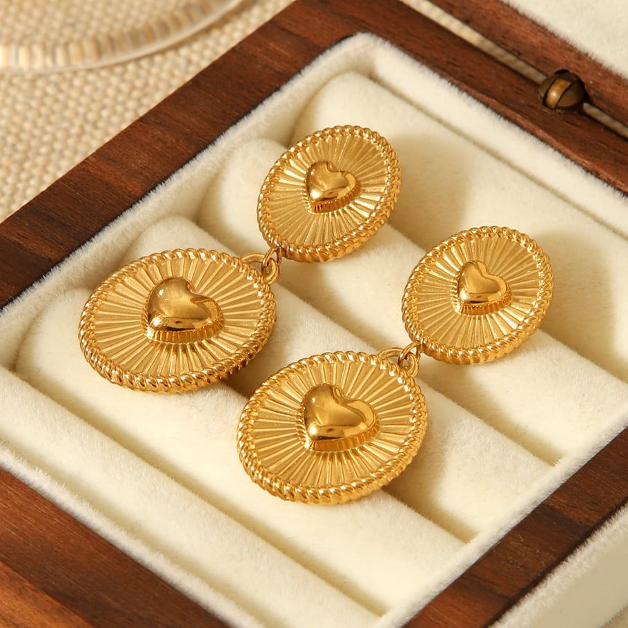 1 paar hartvormige oorbellen van roestvrij staal met gouden hanger h5Afbeelding3