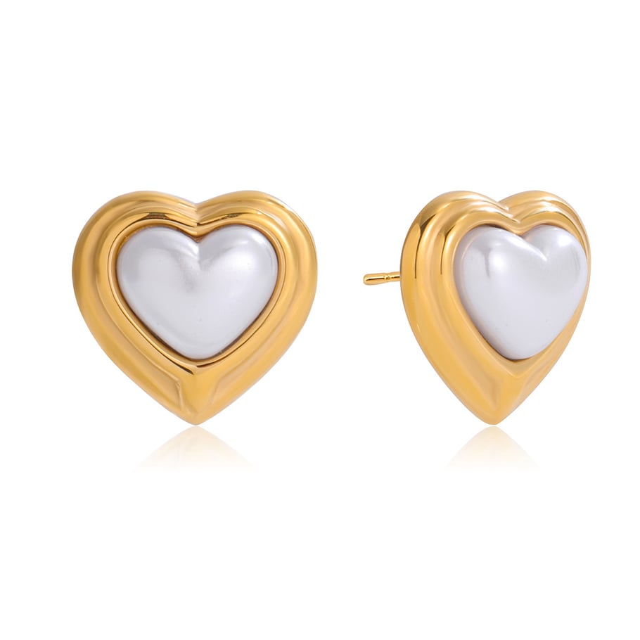 1 par de hermosos pendientes de botón de acero inoxidable en forma de corazón para mujer, color dorado 