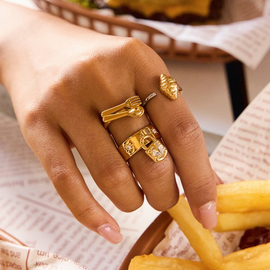 1 Piece Whimsical Knife&Fork Stainless Steel Gold Color Statement Rings Picture3