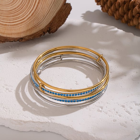 Braccialetti Hip-Pop Circle in acciaio inossidabile color oro, 1 pezzo