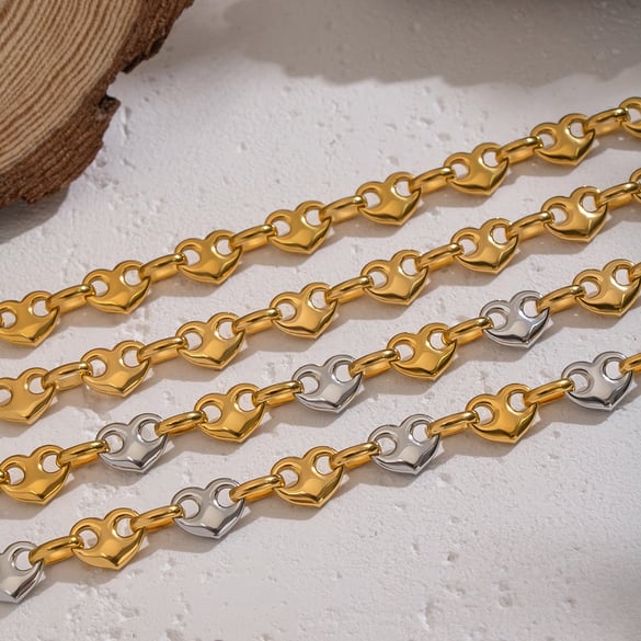 Herz-Halsketten-Set aus Edelstahl in gemischtem Gold und Silber 2
