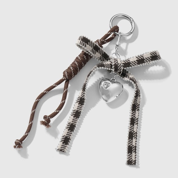 1 Stück Herz-Schleifenknoten-Plaid-Taschenanhänger 2