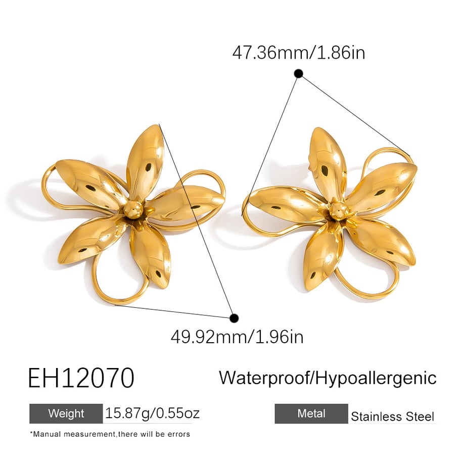 1 paire de boucles d&#39;oreilles à tige en acier inoxydable couleur or avec fleur 