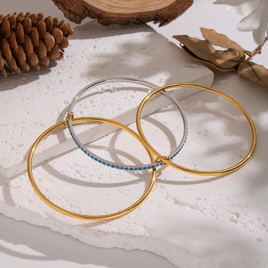 Braccialetti Hip-Pop Circle in acciaio inossidabile color oro, 1 pezzo h5 Immagine4