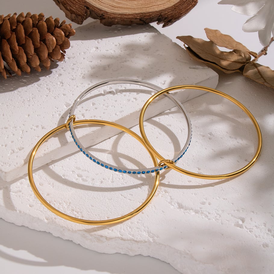 Braccialetti Hip-Pop Circle in acciaio inossidabile color oro, 1 pezzo Immagine4