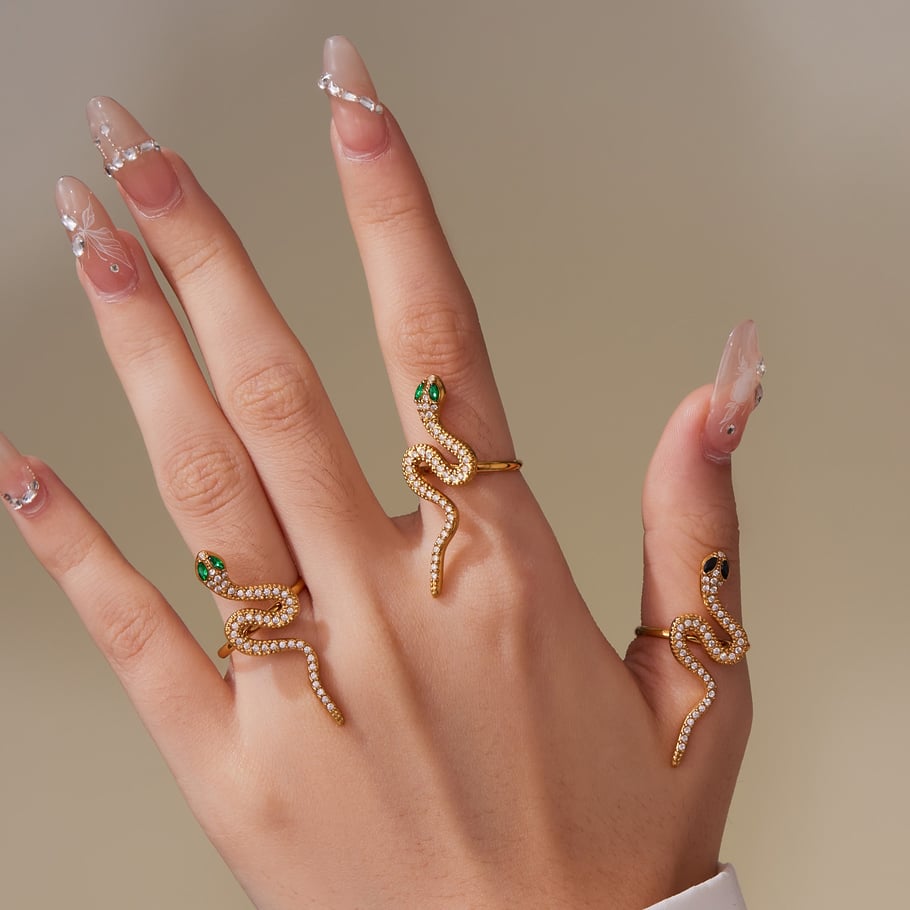 Sophisticated Snake Stainless Steel Gold Color Zircon Women's Jewelry Sets Picture6