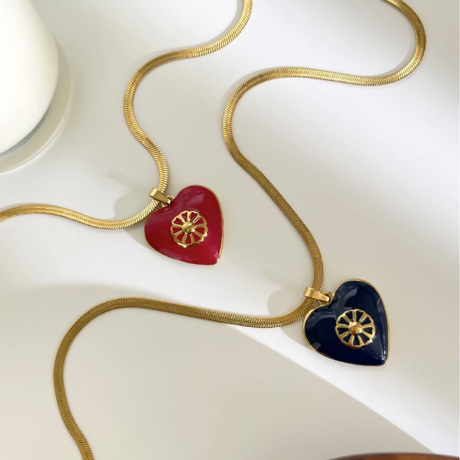 1 Piece Enamel Heart Stainless Steel Gold Color Pendant Necklace Picture5