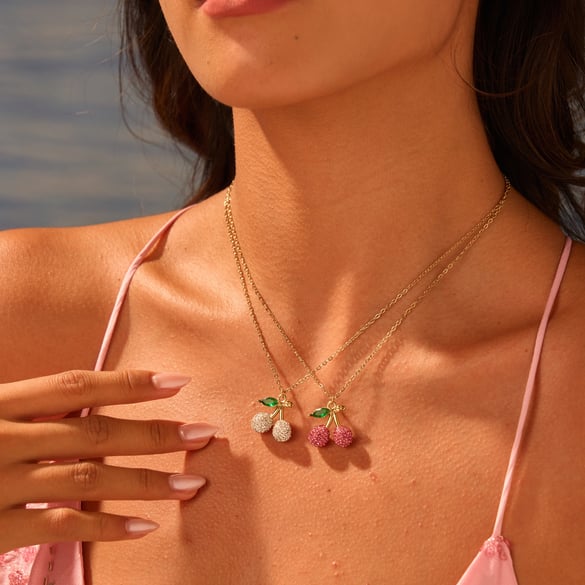 1 Piece Luxurious  Sweet Cherry Stainless Steel   Gold Color  Women's Pendant Necklaces 2