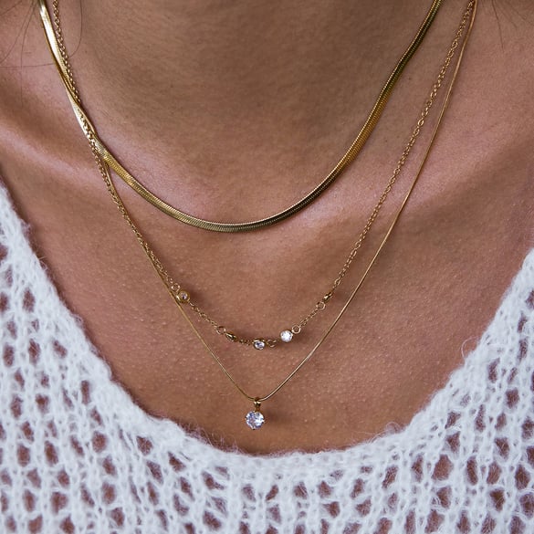 1 Piece Modern Circle Stainless Steel Gold Color Zircon Women's Layered Necklaces