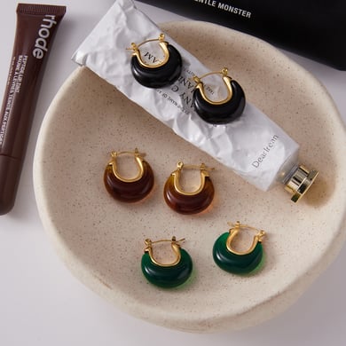 1 Pair Classic Circle Resin Gold Color Women's Hoop Earrings h5 Picture4