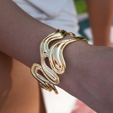 Braccialetti da donna in acciaio inossidabile color oro, semplici e retrò, 1 pezzo h5 Immagine4