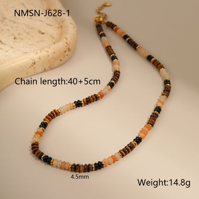 1 Piece Ethnic  Bohemian Beads Stainless Steel   Gold Color  Women's Chain Necklaces h5 