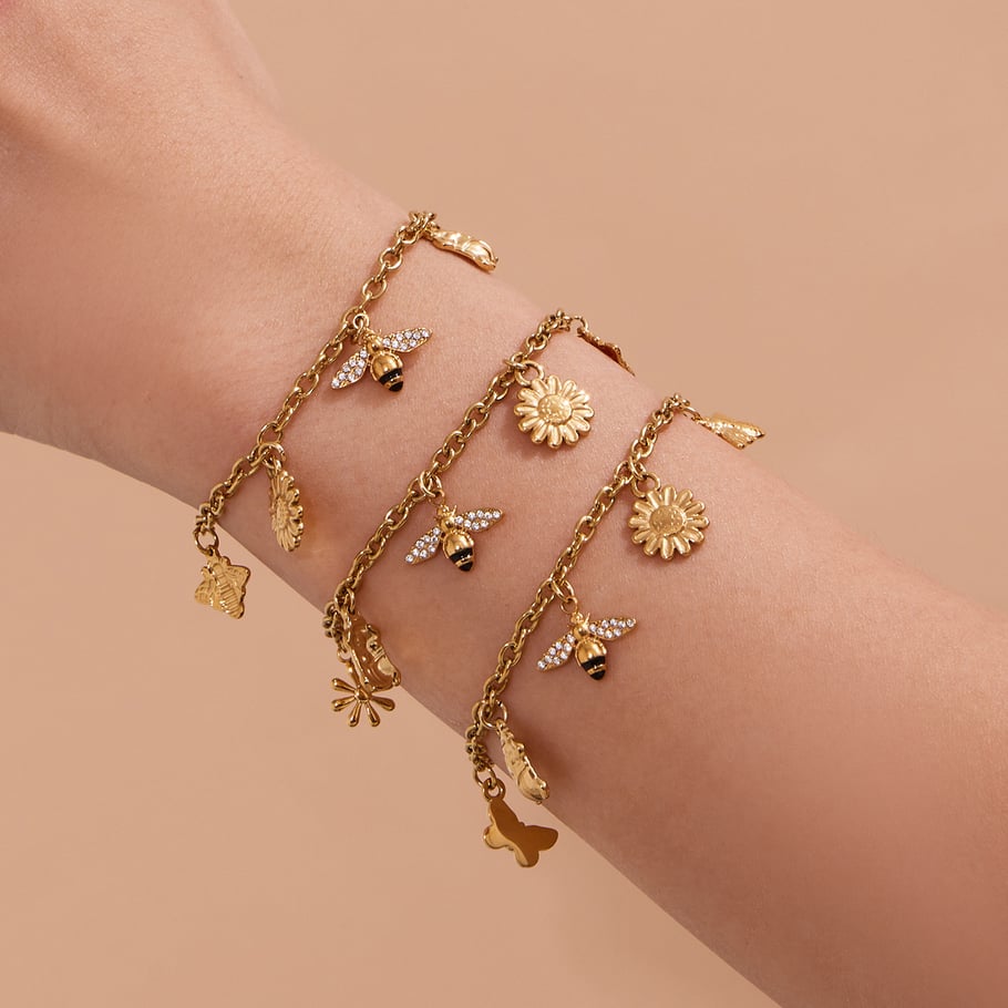 1 Piece Luxurious Flower&Bee Stainless Steel Gold Color Women's Pendant Necklaces h5Picture4