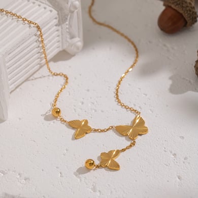 1 Stück elegante Halskette mit Schmetterlingsanhänger aus Edelstahl in Goldfarbe h5 Bild5