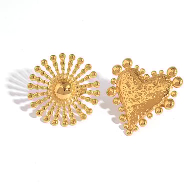 1 Piece  Retro Heart Sun Stainless Steel  Gold Color Women's Statement Rings h5 Picture6