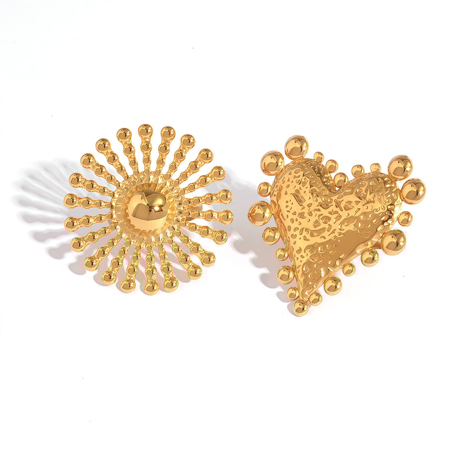 1 Piece Retro Heart Sun Stainless Steel Gold Color Women's Statement Rings h5Picture6