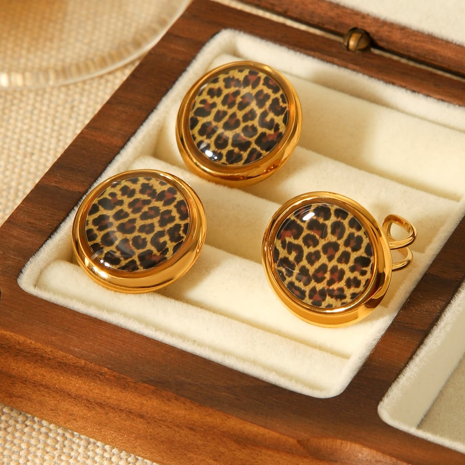 Oorbellen van roestvrij staal met luipaardmotief en gouden kleur h5Afbeelding5