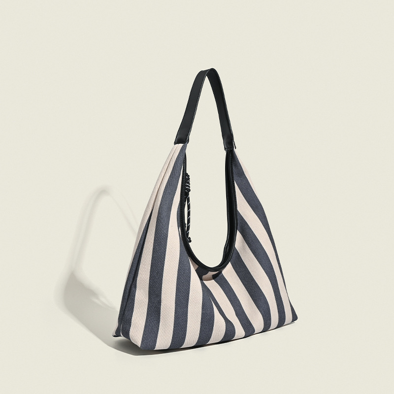 Borsa a tracolla da donna in tela casual a strisce, serie semplice, 1 pezzo Immagine2