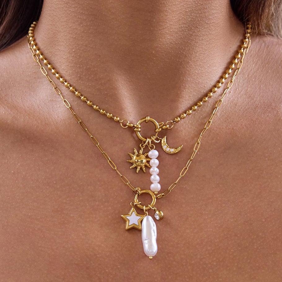 1 pezzo squisito cuore sole in acciaio inossidabile color oro perla collana pendente da donna Immagine8