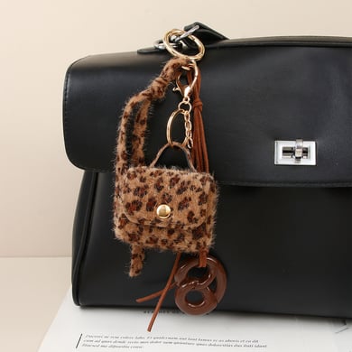1 pezzo di ciondolo per borsa da donna in PU con stampa leopardata retrò della serie romantica h5 