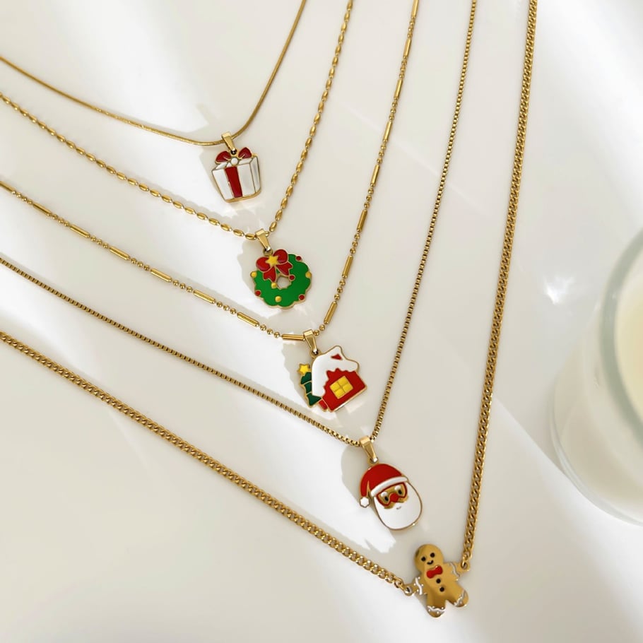 Collana con ciondolo natalizio color oro in acciaio inossidabile da 1 pezzo Immagine5