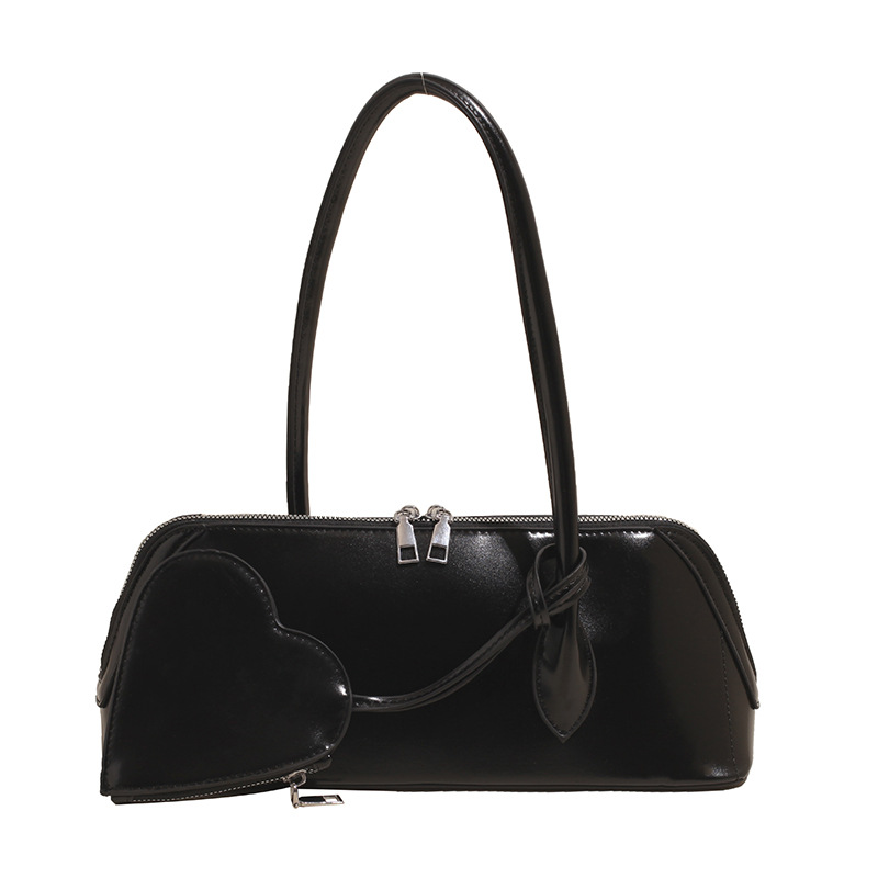 Sac à bandoulière simple et élégant en PU pour femme, couleur unie, motif cœur 