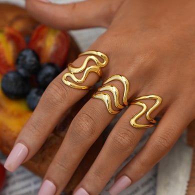1 pezzo semplice anello da donna in acciaio inossidabile color oro dalla forma irregolare, adatto a tutti i giorni h5 Immagine2