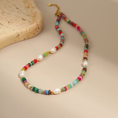 1 Piece Ethnic  Bohemian Beads Stainless Steel   Gold Color  Women's Chain Necklaces h5 Picture4