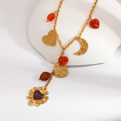1 Piece Ethnic  Daily Heart Circle Stainless Steel Women's Pendant Necklaces h5 Picture4
