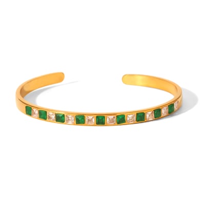 Bracelet manchette en acier inoxydable de luxe, couleur or et zircon, 1 pièce h5 
