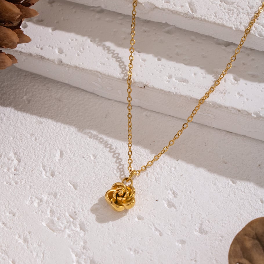 Collana con ciondolo color oro in acciaio inossidabile con fiore dolce da 1 pezzo Immagine3