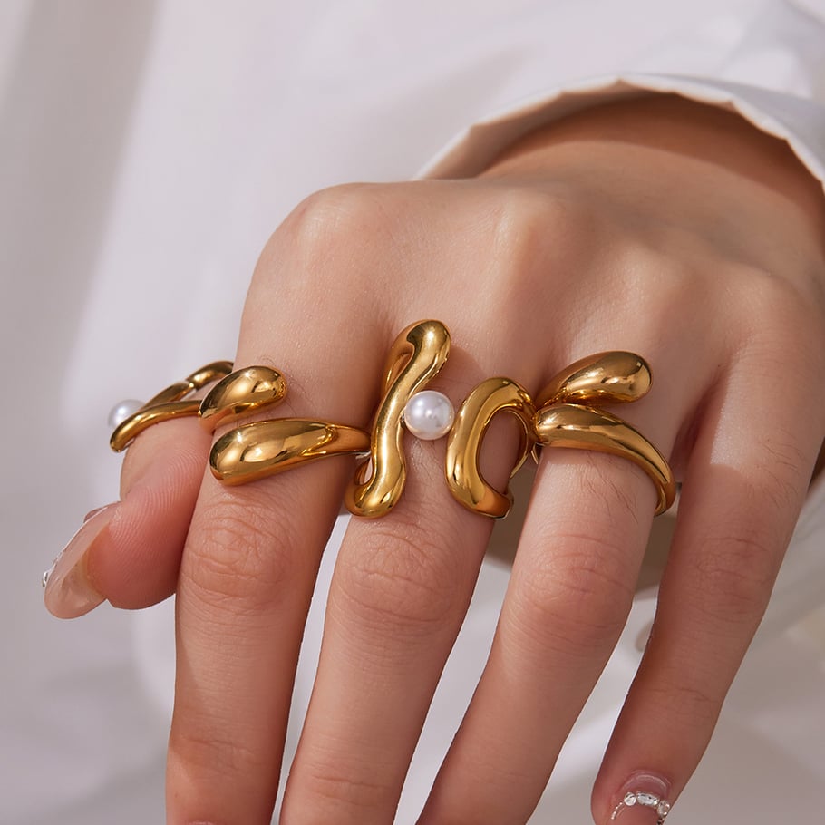 1 Piece Classic Irregular Shape Stainless Steel Gold Color Statement Rings Picture5