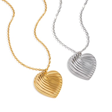 Collana con ciondolo a forma di cuore romantico in acciaio inossidabile color oro da 1 pezzo h5 Immagine6