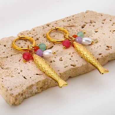 1 Pair  Retro Fish Stainless Steel  Gold Color  Women's Drop Earrings h5 Picture2