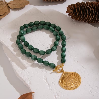 Set di collana con ciondolo a conchiglia con perline in resina di forma irregolare h5 Immagine3