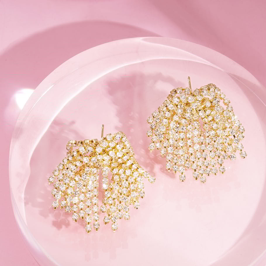 1 Pair Festive Series Flower Tassel Copper Stud Earrings Picture2