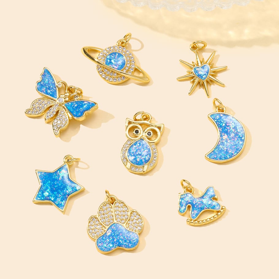 Pendentif romantique en acier inoxydable couleur or pour femme, 1 pièce, motif lune opale Image4
